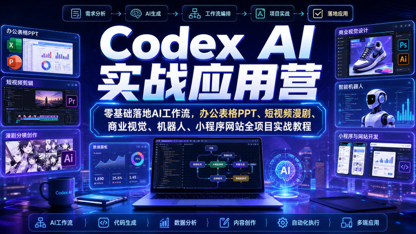 Codex AI实战应用营｜零基础落地AI工作流，办公表格PPT、短视频漫剧、商业视觉、机器人、小程序网站全项目实战教程-选优云网创