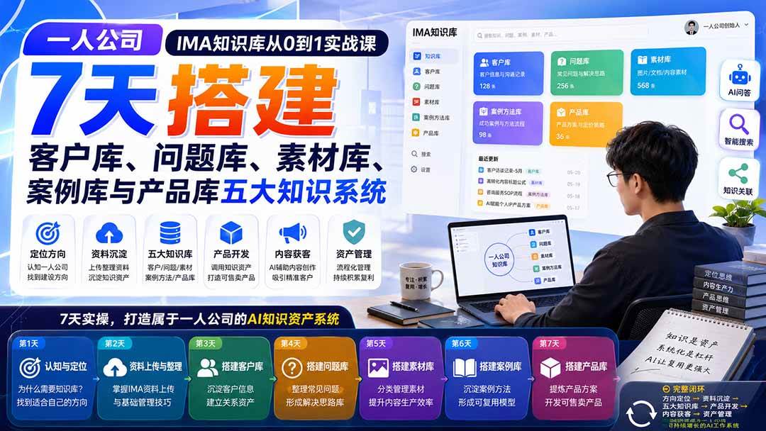 （20191期）一人公司IMA知识库从0到1实战课：7天搭建客户库、问题库、素材库、案例库与产品库五大知识系统-选优云网创