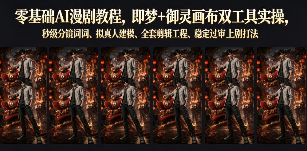 零基础AI漫剧教程，即梦+御灵画布双工具实操，秒级分镜提示词、拟真人建模、全套剪辑工程、稳定过审上剧打法-选优云网创