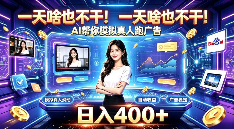 一天啥也不干！AI帮你模拟真人跑广告，稳定日入400+，实现真正被动变现【揭秘】-选优云网创