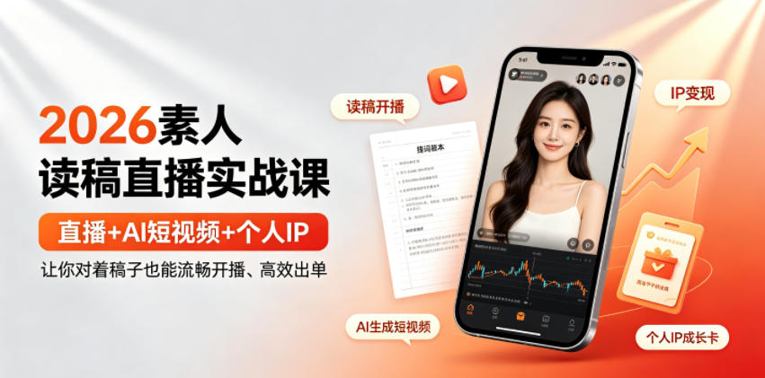 2026素人读稿直播实战课｜直播+AI短视频+个人IP，让你对着稿子也能流畅开播、高效出单-选优云网创