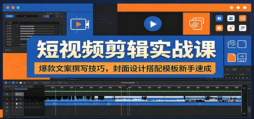 短视频剪辑实战课：爆款文案撰写技巧，封面设计搭配模板新手速成-选优云网创