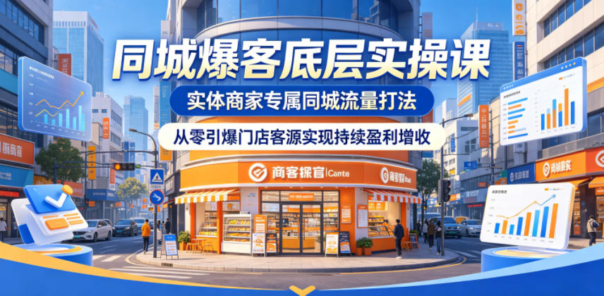 同城爆客底层实操课，实体商家专属同城流量打法，从零引爆门店客源实现持续盈利增收-选优云网创