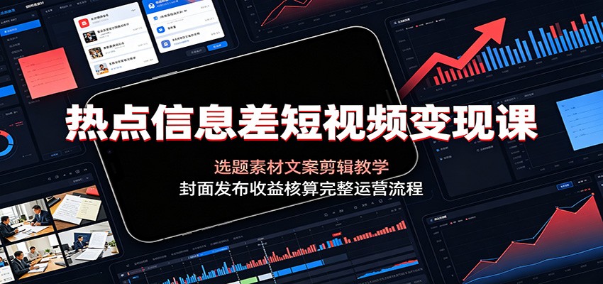 热点信息差短视频变现课：选题素材文案剪辑教学，封面发布收益核算完整运营流程-选优云网创