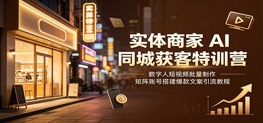 实体商家AI同城获客特训营：数字人短视频批量制作，矩阵账号搭建爆款文案引流教程-选优云网创