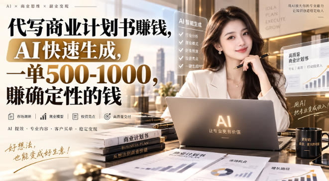 代写商业计划书賺钱，AI快速生成，一单500-1K，賺确定性的钱-选优云网创