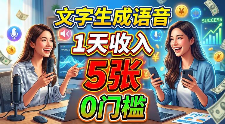 文字生成语音，1天收入5张，超简单美刀项目-选优云网创