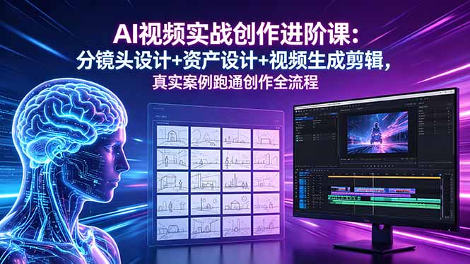 AI视频实战创作进阶课：分镜头设计+资产设计+视频生成剪辑，真实案例跑通创作全流程-选优云网创