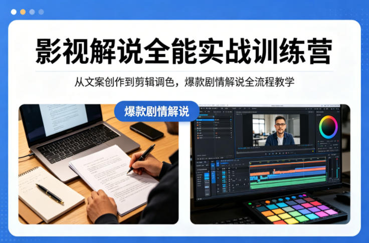 影视解说全能实战训练营：从文案创作到剪辑调色，爆款剧情解说全流程教学-选优云网创