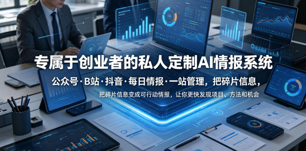 专属于创业者的私人定制AI情报系统，公众号·B站·抖音·每日情报·一站管理，把碎片信息变成可行动情报，让你更快发现项目、方法和机会-选优云网创