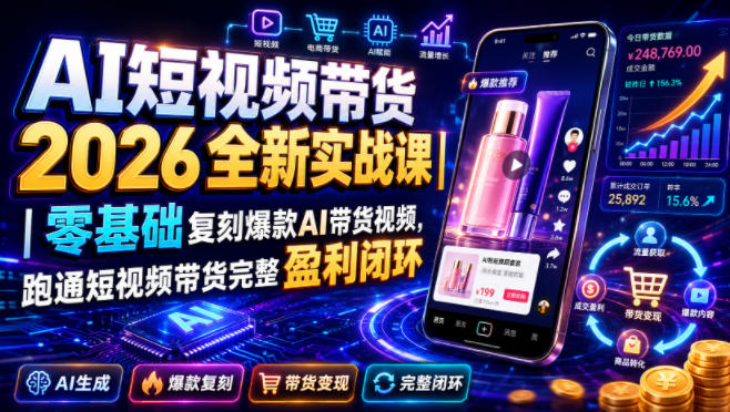 AI短视频带货2026全新实战课｜零基础复刻爆款AI带货视频，跑通短视频带货完整盈利闭环-选优云网创