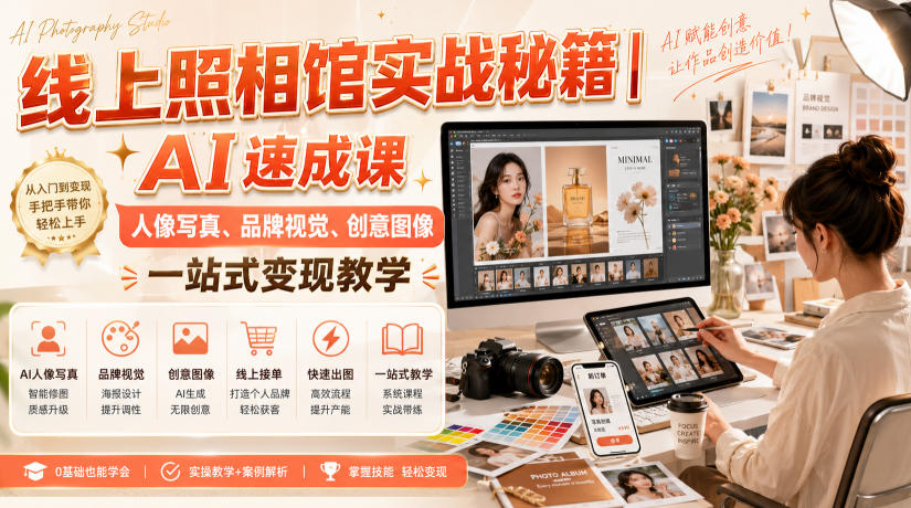线上照相馆实战秘籍｜AI速成课，人像写真、品牌视觉、创意图像一站式变现教学-选优云网创