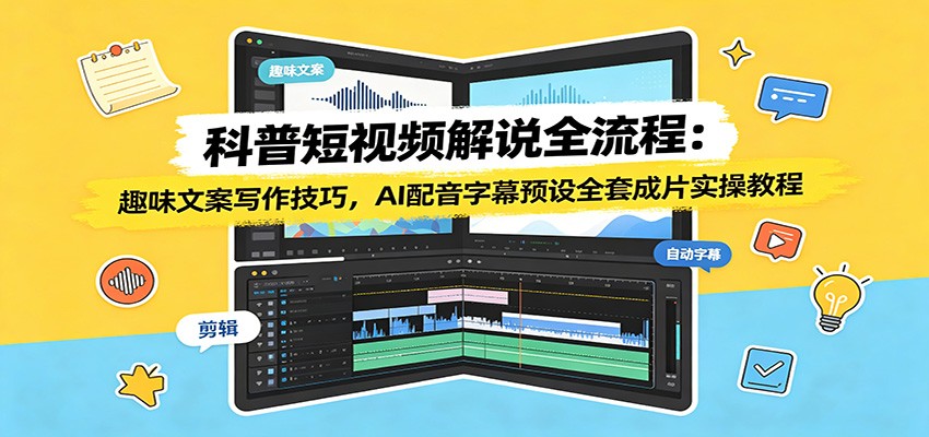 科普短视频解说全流程：趣味文案写作技巧，AI配音字幕预设全套成片实操教程-选优云网创