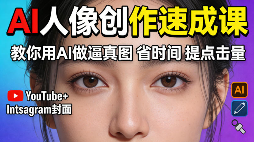 YouTube+Instagram封面没人点？AI人像创作速成课，教你用AI做逼真图，省时间还能提点击量！-选优云网创