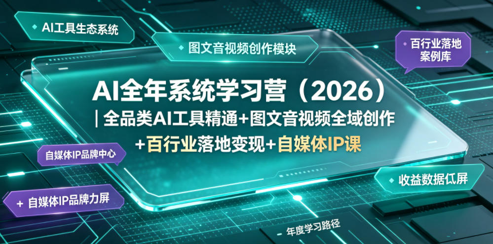AI全年系统学习营(2026)｜全品类AI工具精通+图文音视频全域创作+百行业落地变现+自媒体IP打造年度进阶大课-选优云网创