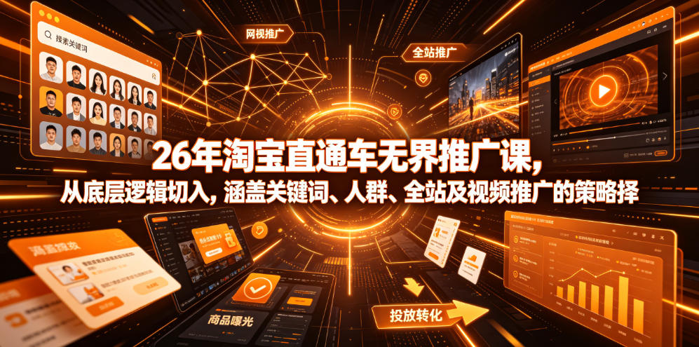 26年淘宝直通车无界推广课，从底层逻辑切入，涵盖关键词、人群、全站及视频推广的策略选择-选优云网创