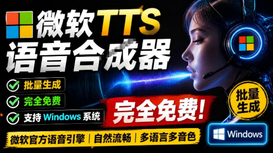 微软TTS免费语音配音生成器，完全免费，支持多语音、多音色选择，Windows系统专用TTS语音合成器-选优云网创