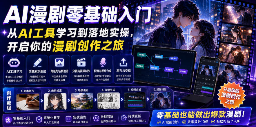 AI漫剧零基础入门，从AI工具学习到落地实操，开启你的漫剧创作之旅-选优云网创