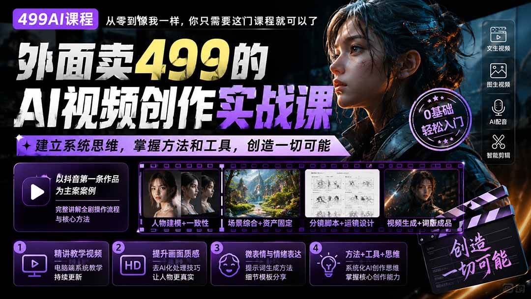 （20307期）外面卖499的AI视频创作实战课：建立系统思维，掌握方法和工具，创造一切可能。-选优云网创