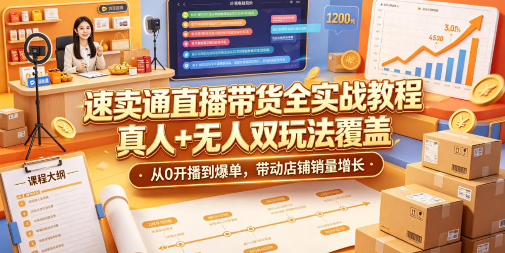 速卖通直播带货全实战教程，真人+无人双玩法覆盖，从0开播到爆单，带动店铺销量增长-选优云网创