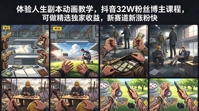 体验人生副本动画教学， 抖音32W粉丝博主课程，可做精选独家收益，新赛道新涨粉快-选优云网创