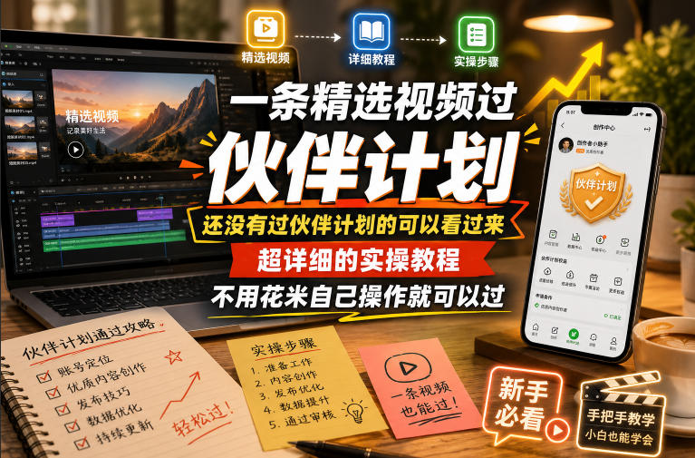 一条精选视频过伙伴计划，还没有过伙伴计划的可以看过来，超详细的实操教程，不用花米自己操作就可以过-选优云网创
