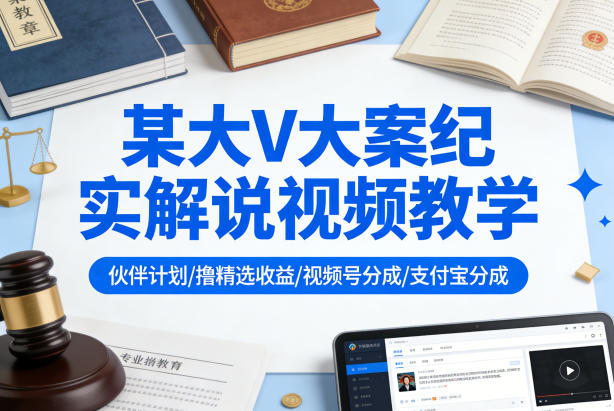 某大V大案纪实解说视频教学，可做伙伴计划、撸精选收益，视频号和支付宝分成计划均可-选优云网创