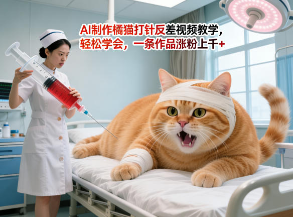 AI制作橘猫打针反差视频教学，轻松学会，一条作品涨粉上千+-选优云网创