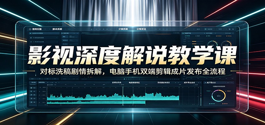 影视深度解说教学课：对标洗稿剧情拆解，电脑手机双端剪辑成片发布全流程-选优云网创