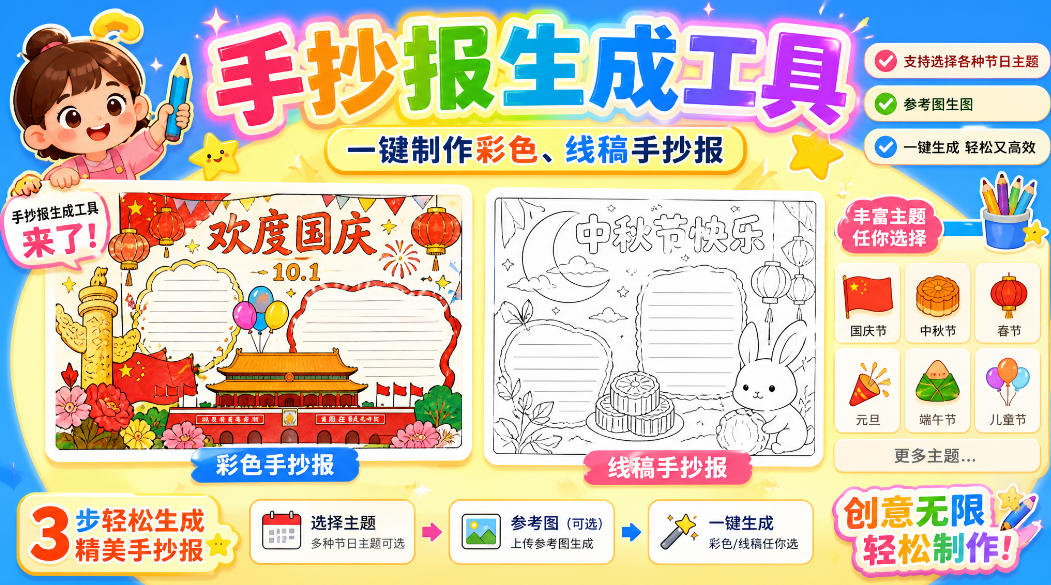 手抄报批量生成工具来了,完全免费,告别豆包生图,高清无水印-选优云网创