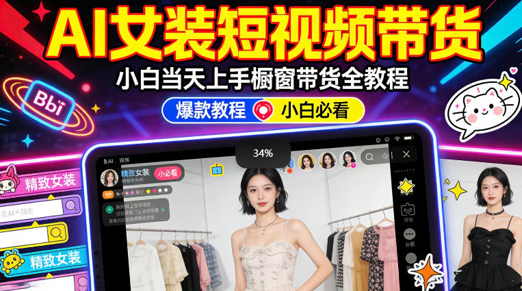 AI女装短视频橱窗带货：小白零门槛当天上手，高佣金爆款轻松賺！-选优云网创
