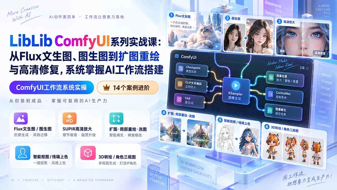（20368期）LibLib ComfyUI系列实战课：从Flux文生图、图生图到扩图重绘与高清修复，系统掌握AI工作流搭建-选优云网创