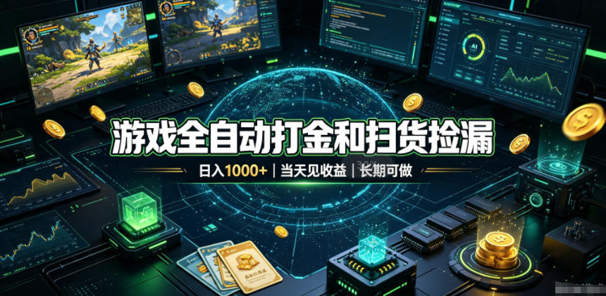 游戏全自动打金和扫货捡漏，日入1k+，当天见收益，长期可做！【揭秘】-选优云网创