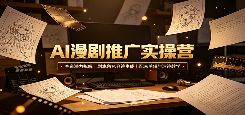 AI漫剧推广实操营：赛道潜力拆解，剧本角色分镜生成，配音剪辑与运镜教学-选优云网创