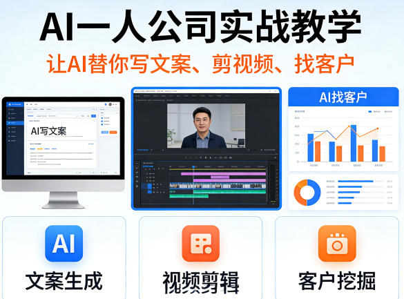 AI一人公司实战教学，让AI替你写文案、剪视频、找客户-选优云网创