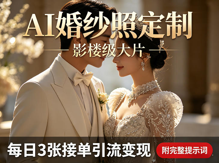 AI婚纱照定制影楼级大片，每日3张接单引流变现，轻松实现副业增收（附完整提示词）-选优云网创