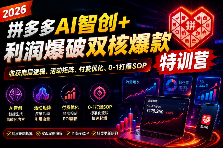 2026拼多多AI智创+利润爆破双核爆款特训营，收获底层逻辑、活动矩阵、付费优化、0-1打爆SOP(更新0727)-选优云网创