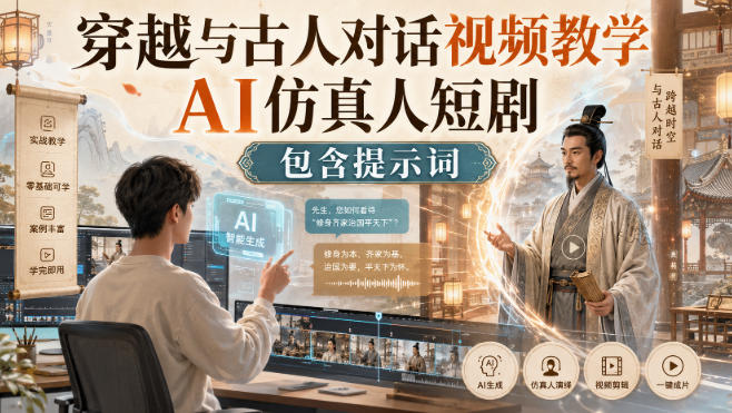 穿越与古人对话视频教学，AI仿真人短剧，包含提示词-选优云网创