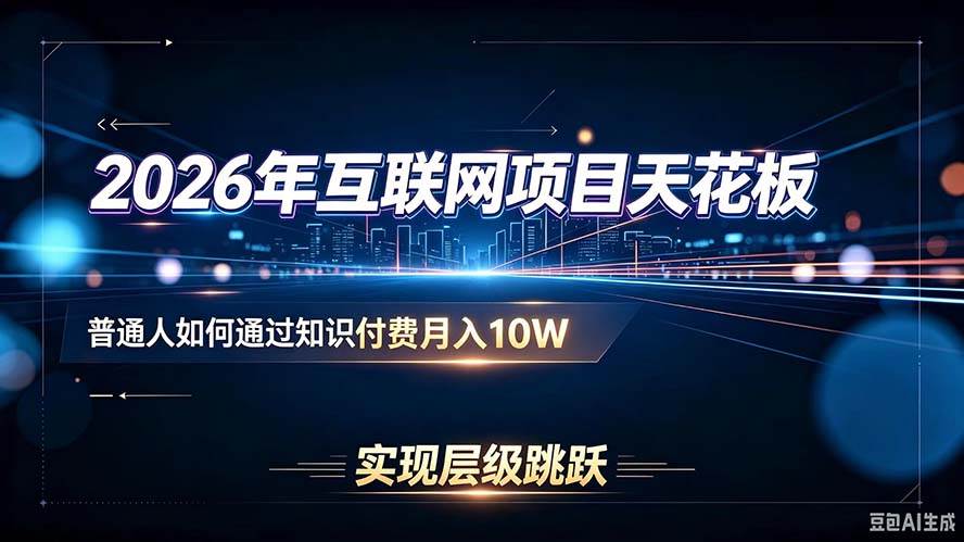 （20150期）2026年互联网项目天花板：普通人如何通过知识付费月入10W，实现层级跳跃-选优云网创