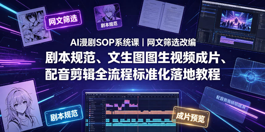 AI漫剧SOP系统课｜网文筛选改编、剧本规范、文生图图生视频成片、配音剪辑全流程标准化落地教程(更新)-选优云网创