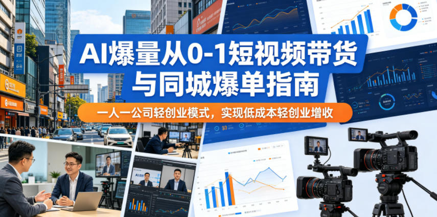 AI爆量从0-1短视频带货与同城爆单指南，一人一公司轻创业模式，实现低成本轻创业增收-选优云网创