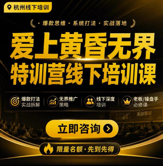 爱上黄昏无界特训营AI推广实战7月27-30杭州线下课，AI落地淘宝最完整的课程，学天猫淘宝的老板必看-选优云网创