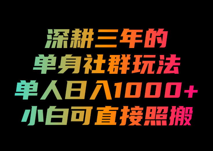 深耕三年的单身社群玩法，单人日入1000+，小白可直接照搬！【揭秘】-选优云网创