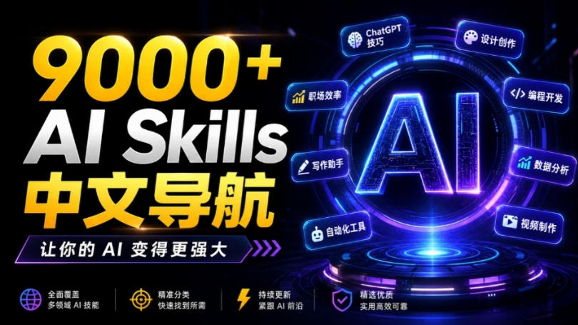 别再乱找了！聚合了超过9000+个AI Skills的中文导航平台，让你的AI变得更强大，SkillForge-选优云网创