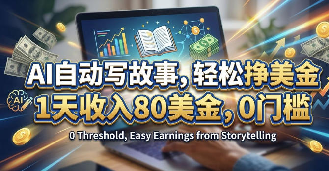 AI自动写故事，轻松挣美刀，1天收入80刀，0门槛-选优云网创