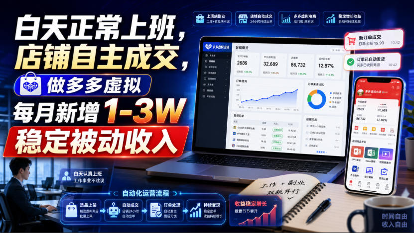 白天正常上班,店铺自主成交,做多多虚拟每月新增1-3W稳定被动收入【揭秘】-选优云网创