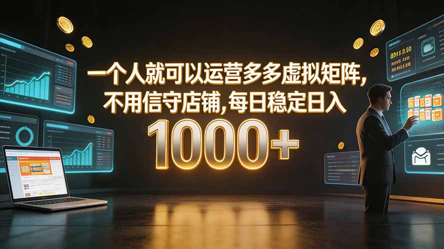 一个人就可以运营多多虚拟矩阵，不用值守店铺，每日稳定日入 1000+-选优云网创
