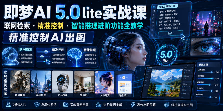 即梦AI 5.0 lite实战课，联网检索・精准控制・智能推理进阶功能全教学，精准控制AI出图-选优云网创