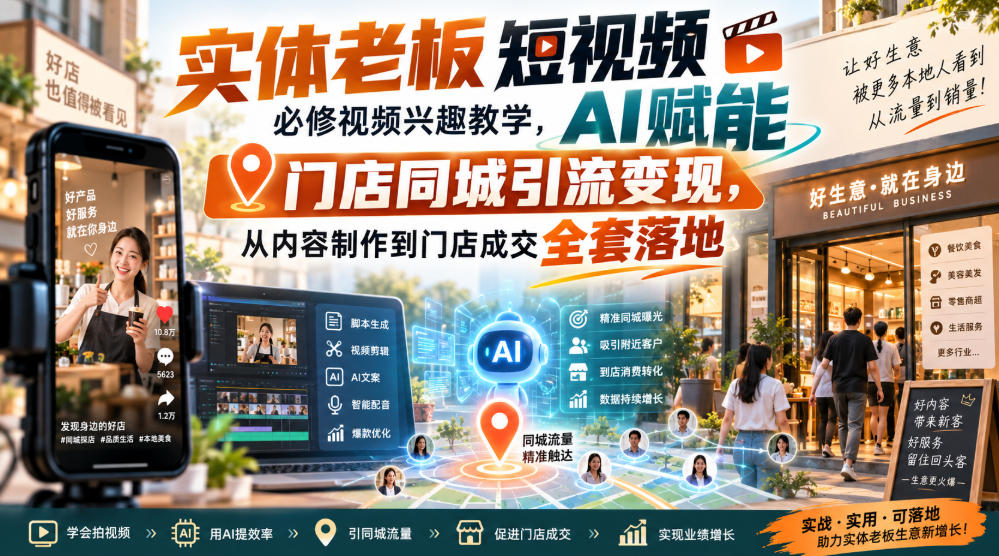 实体老板短视频必修视频兴趣教学，AI赋能门店同城引流变现，AI+短视频+直播打爆实体客流量-选优云网创