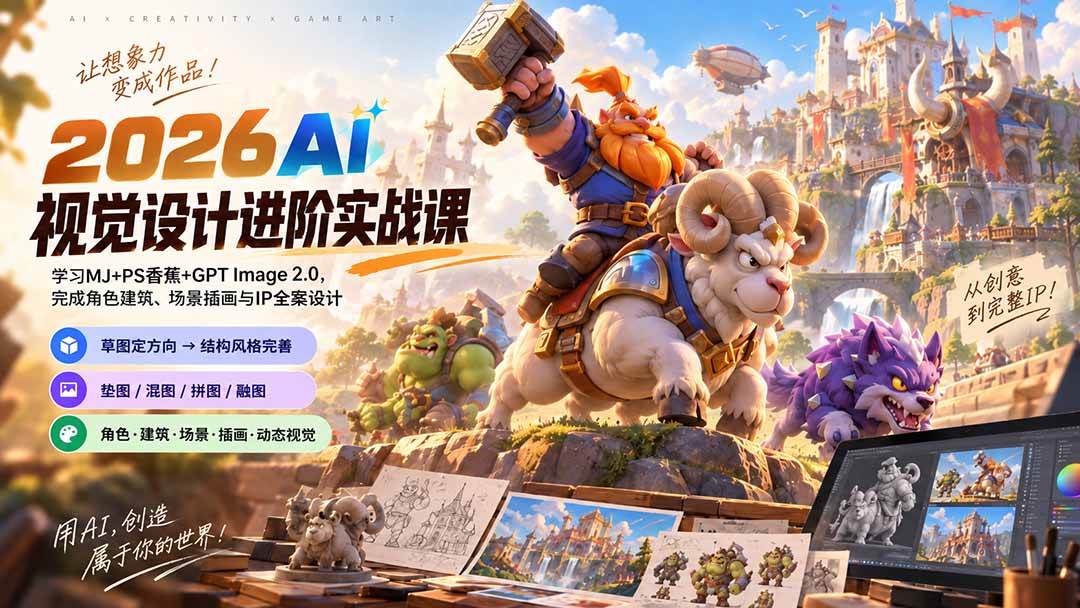 （20424期）2026AI视觉设计进阶实战课-更新：学习MJ+PS香蕉+GPT Image 2.0，完成角色建筑、场景插画与IP全案设计-选优云网创